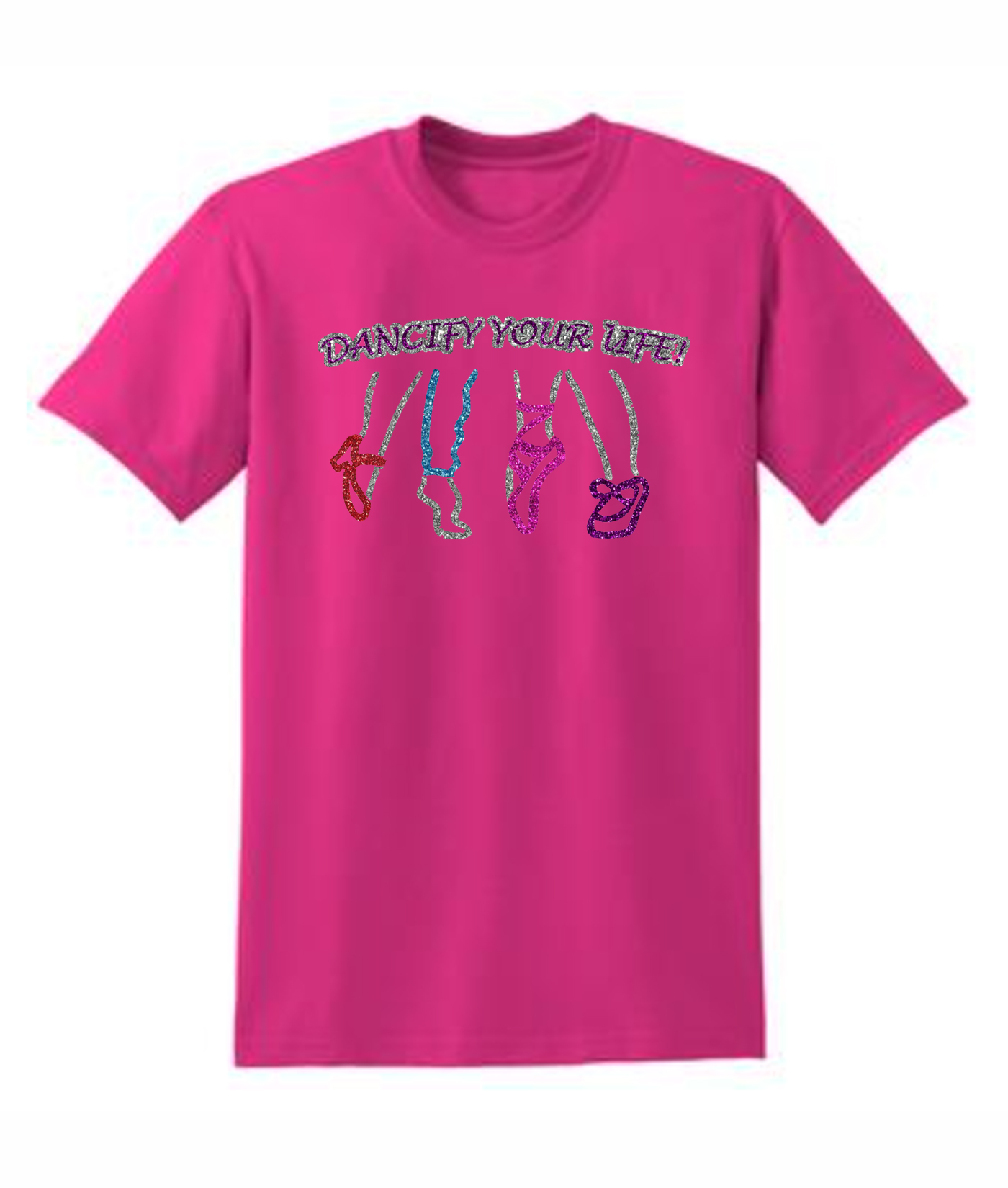 Gildan Dancify Shoes Glitter Outlined Pink Tee