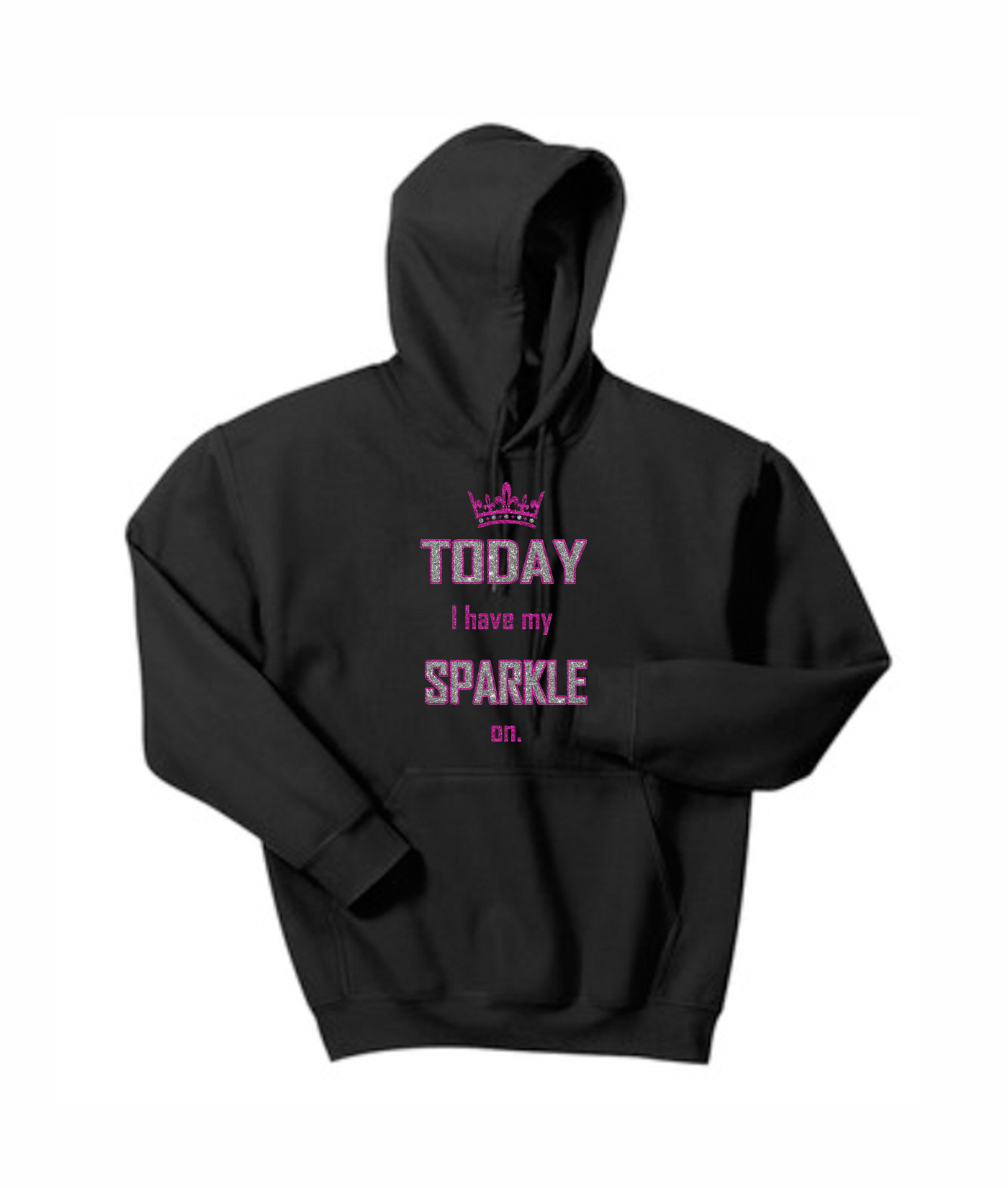 Hanes Today I have my sparkle on Pink_Silver Glitter Black Hoodie