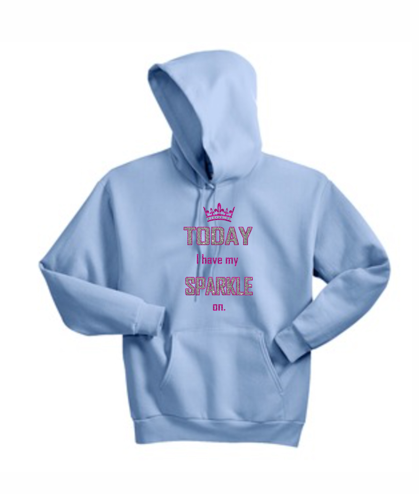 Hanes Today I have my sparkle on Pink_Silver Glitter Light Blue Hoodie