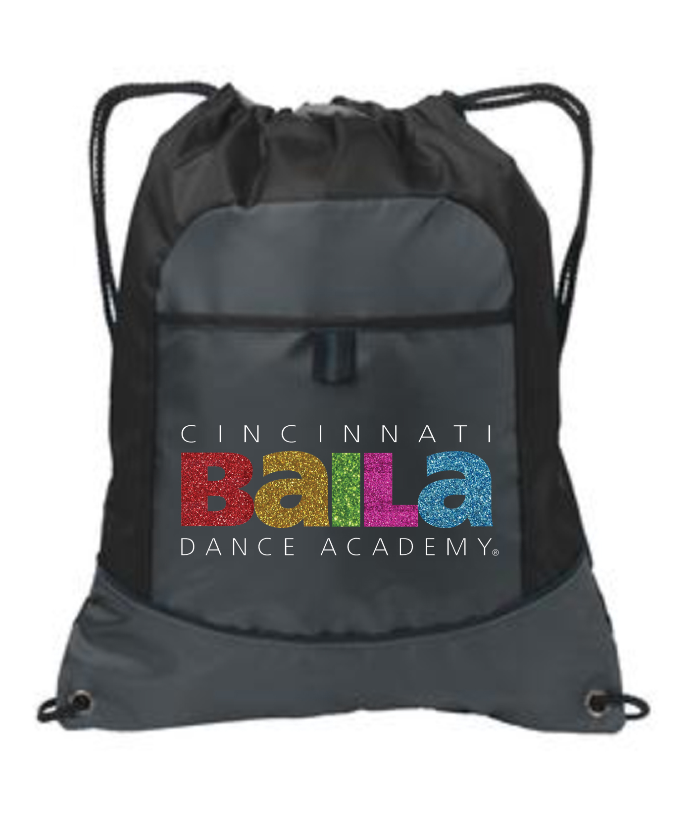 Black Cinch Bag with Multi Color Glitter Logo | Spirit 2 Share, LLC