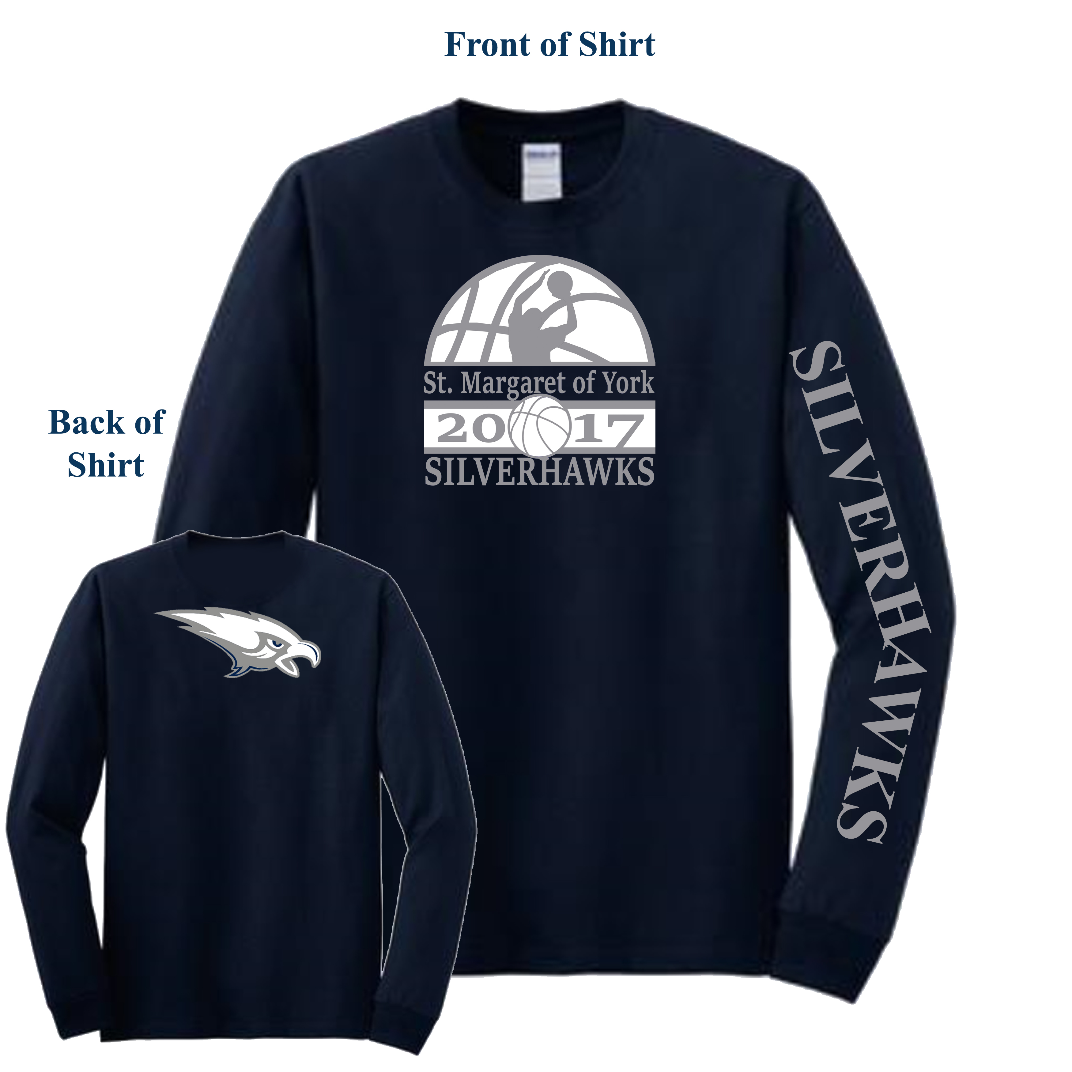 Silverhawks Long Sleeve Cotton Boys Basketball T Shirt Adult Ladies Youth Spirit 2 Share Llc