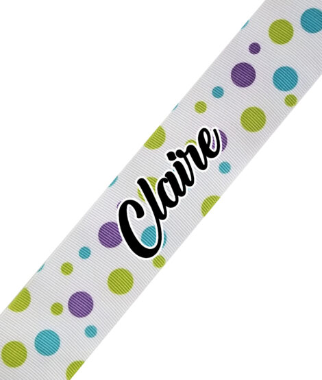White with Green Blue Polka Dots Cursive